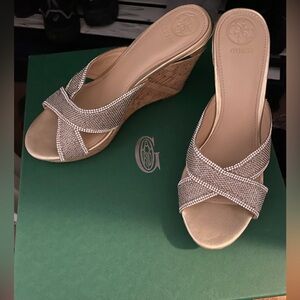 GUESS Women's Sparkling Gold Wedge Sandals